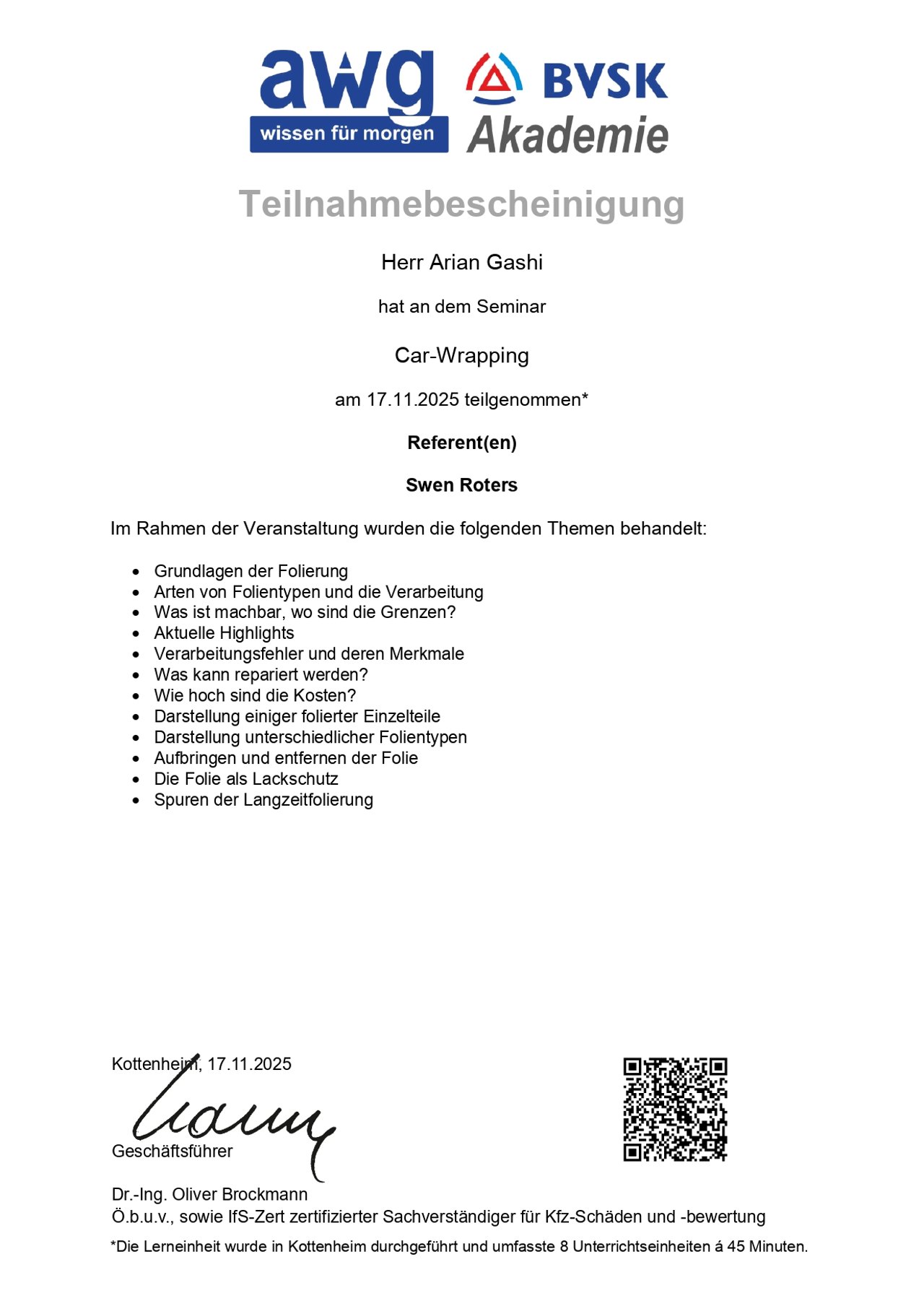 Fortbildung Folierung