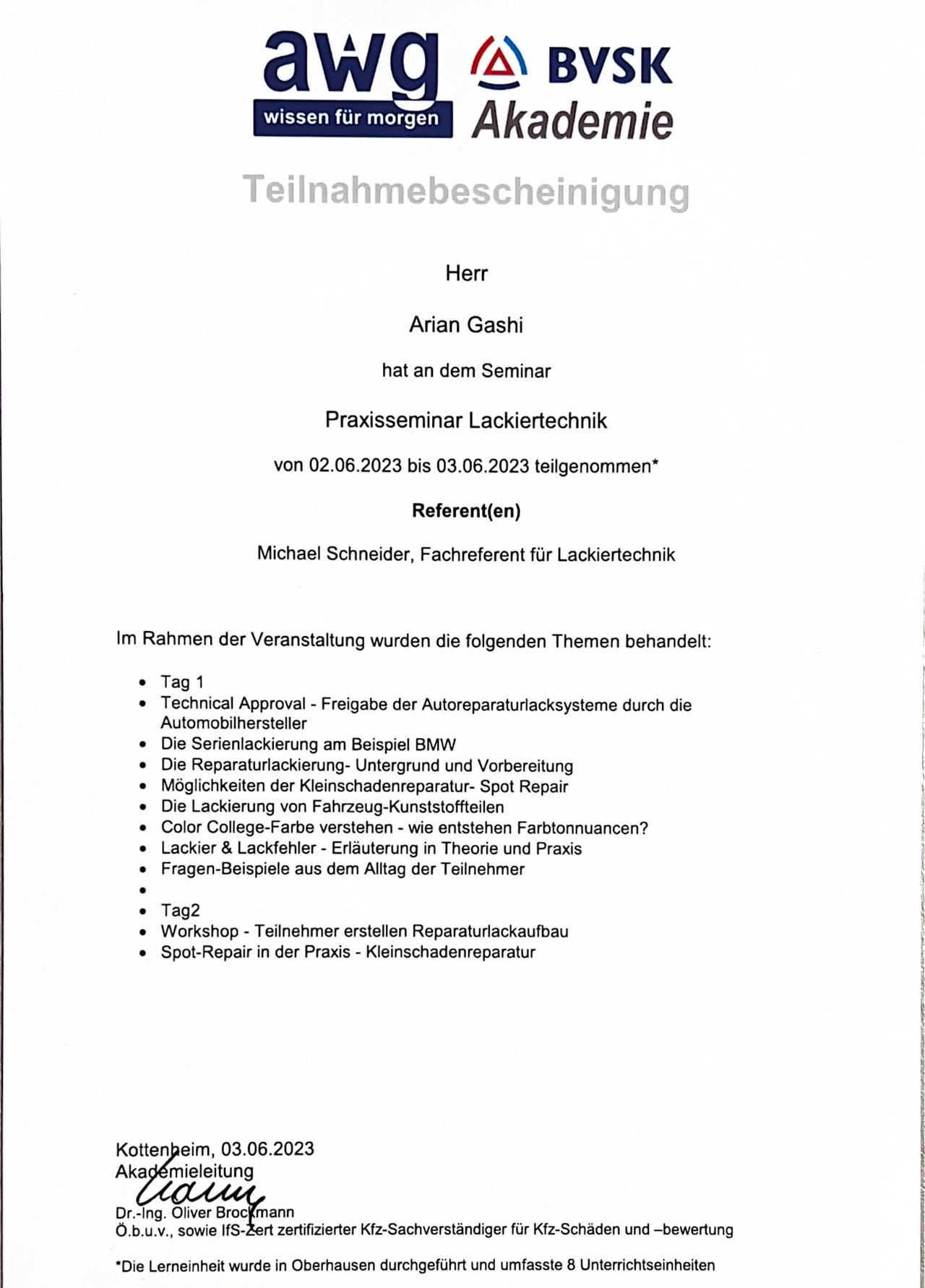 Fortbildung Lackiertechnik