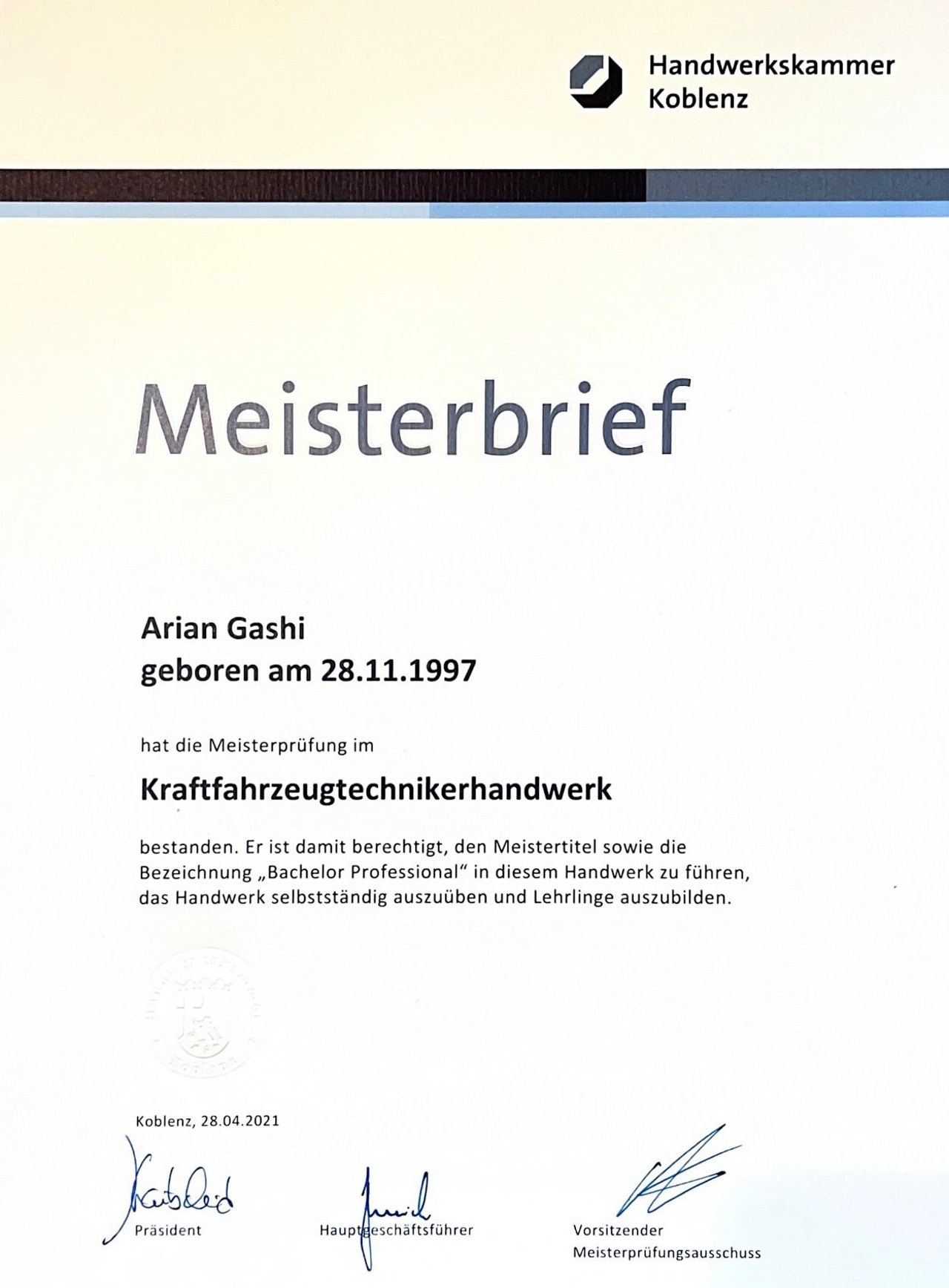 Meisterbrief Kfz-Technik