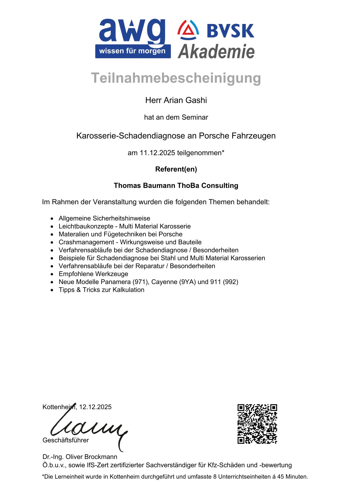 Porsche Karosserie-Seminar